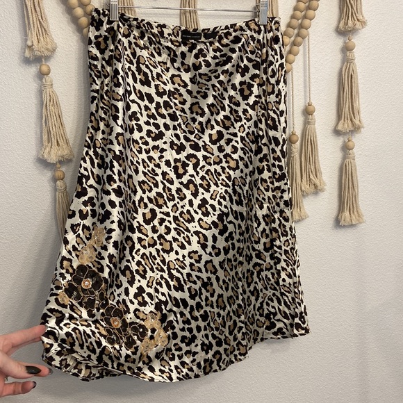 Y2K leopard silk slip skirt midi animal print beaded embroidery large NY&Co - Picture 8 of 15